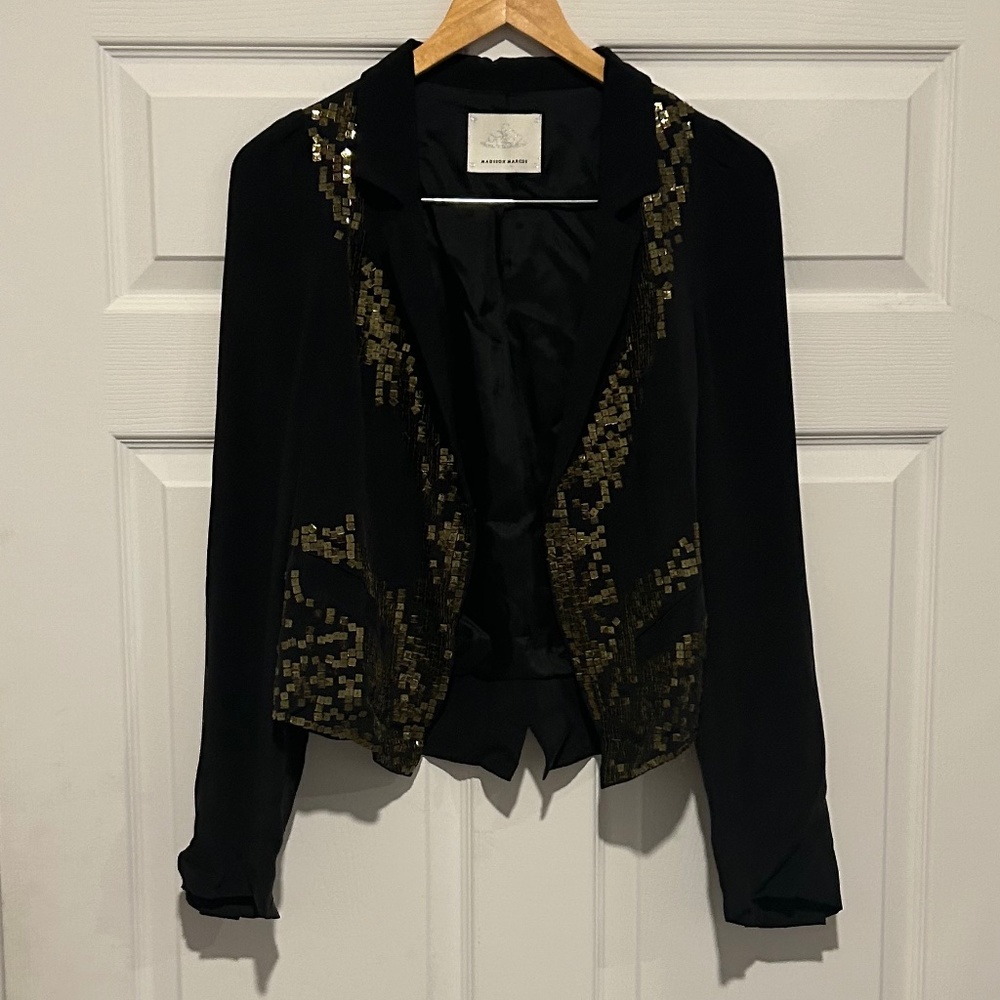 Madison Marcus Black Blazer with Gold Sparkle Details